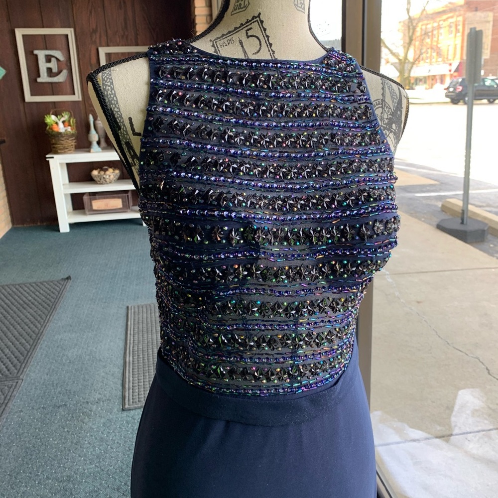 Formal Hand-beaded Navy Blue Gown - Picture 4 of 8